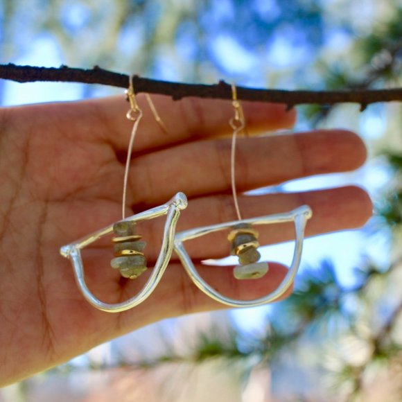 New Silver Boho Natural Stone Drop Dangle Earrings Boho Drop Simple - Picture 12 of 13